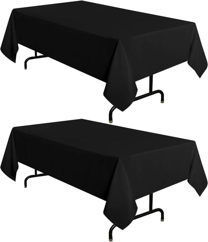 2 Pack Black Tablecloth 60 X 102 Inch, Rectangle 6 Feet Table Cloth - Stain and Wrinkle Resistant Washable Polyester Table Cover for Dining Tables, Buffet Parties and Camping