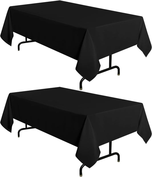 2 Pack Black Tablecloth 60 X 102 Inch, Rectangle 6 Feet Table Cloth - Stain and Wrinkle Resistant Washable Polyester Table Cover for Dining Tables, Buffet Parties and Camping