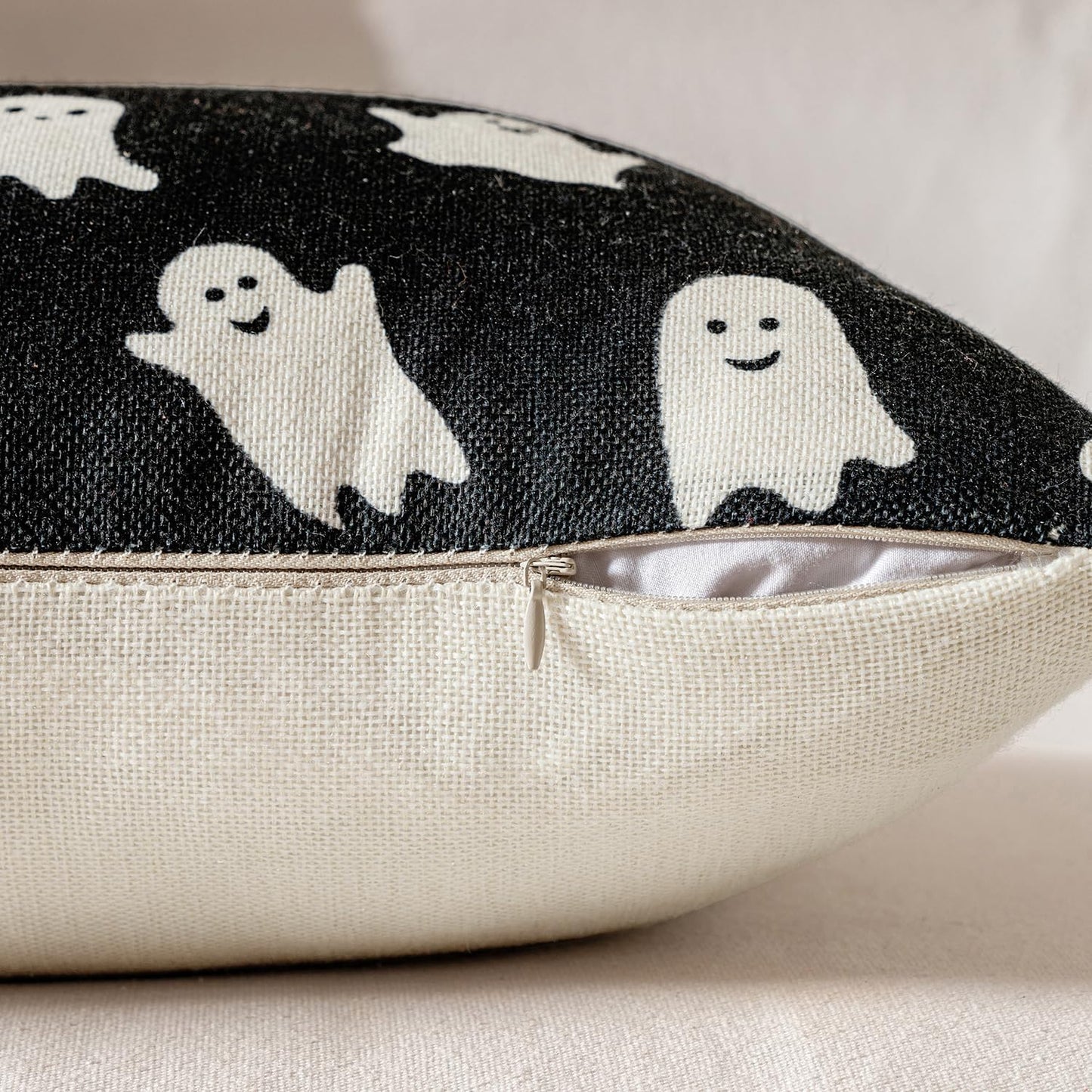 Halloween Pillow Covers 18X18 Inch Spooky Baby Cute Ghost Throw Pillow Covers Horror Scary Cushion Case for Sofa Couch Set of 4 Black
