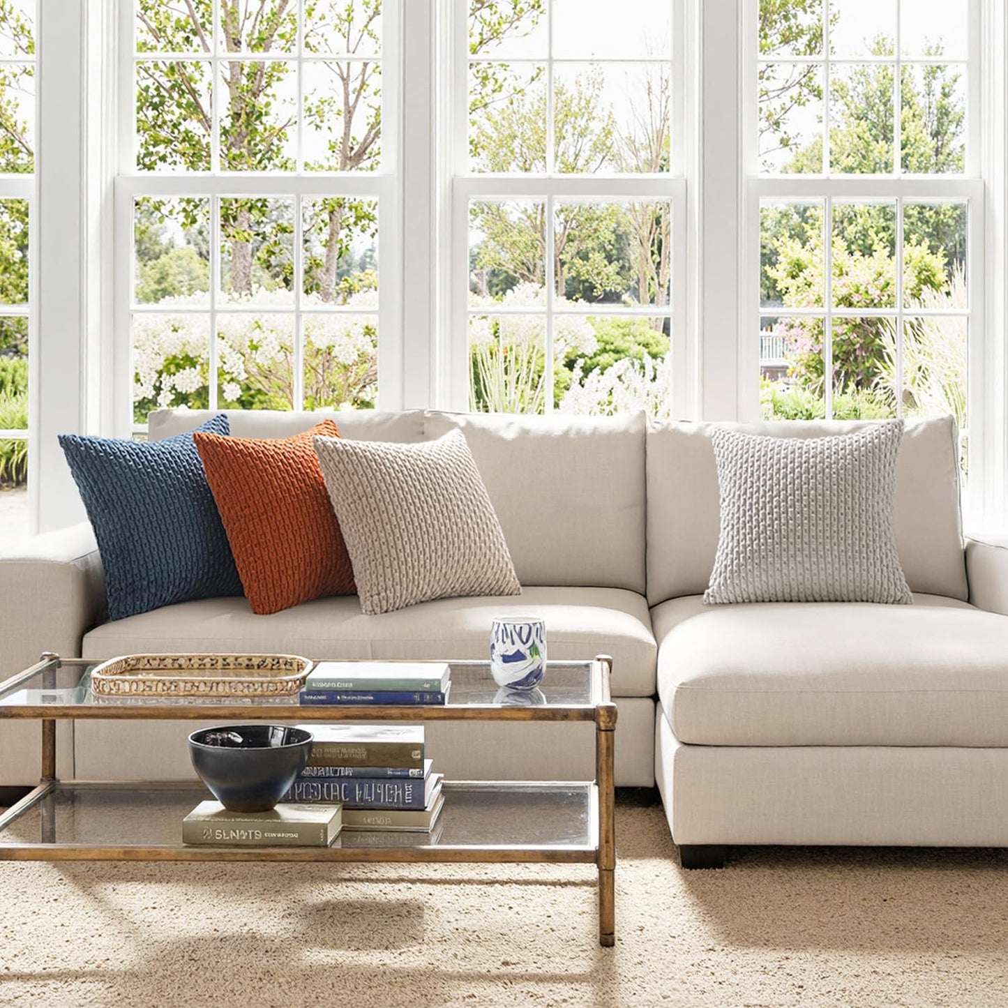 Fall Throw Pillow Covers Soft Couch Decorative Set of 4 Boho Striped Cushion Covers Corduroy Pillowcases Farmhouse Accent Home Decor for Couch Bed Sofa Living Room 18X18 Inch Blue and Orange