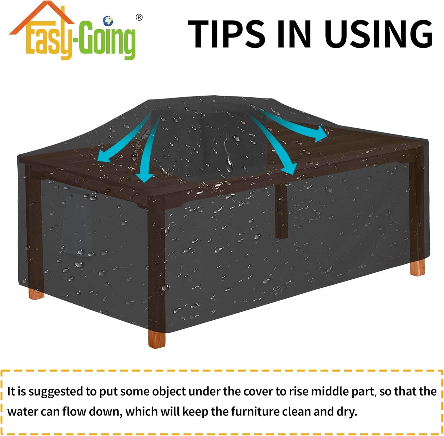 600D Heavy Duty Rectangular Table Cover UV Resistant and Waterproof Outdoor Lawn Patio Furniture Cover (72" Lx44 Wx23 H, Black)