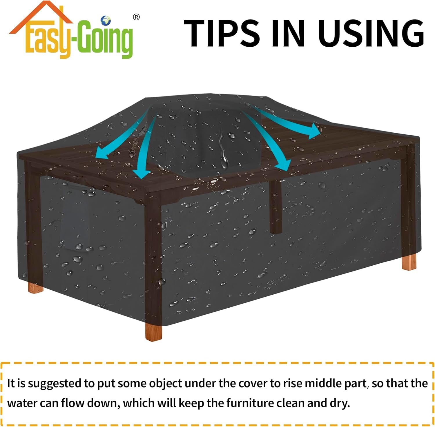 600D Heavy Duty Rectangular Table Cover UV Resistant and Waterproof Outdoor Lawn Patio Furniture Cover (72" Lx44 Wx23 H, Black)