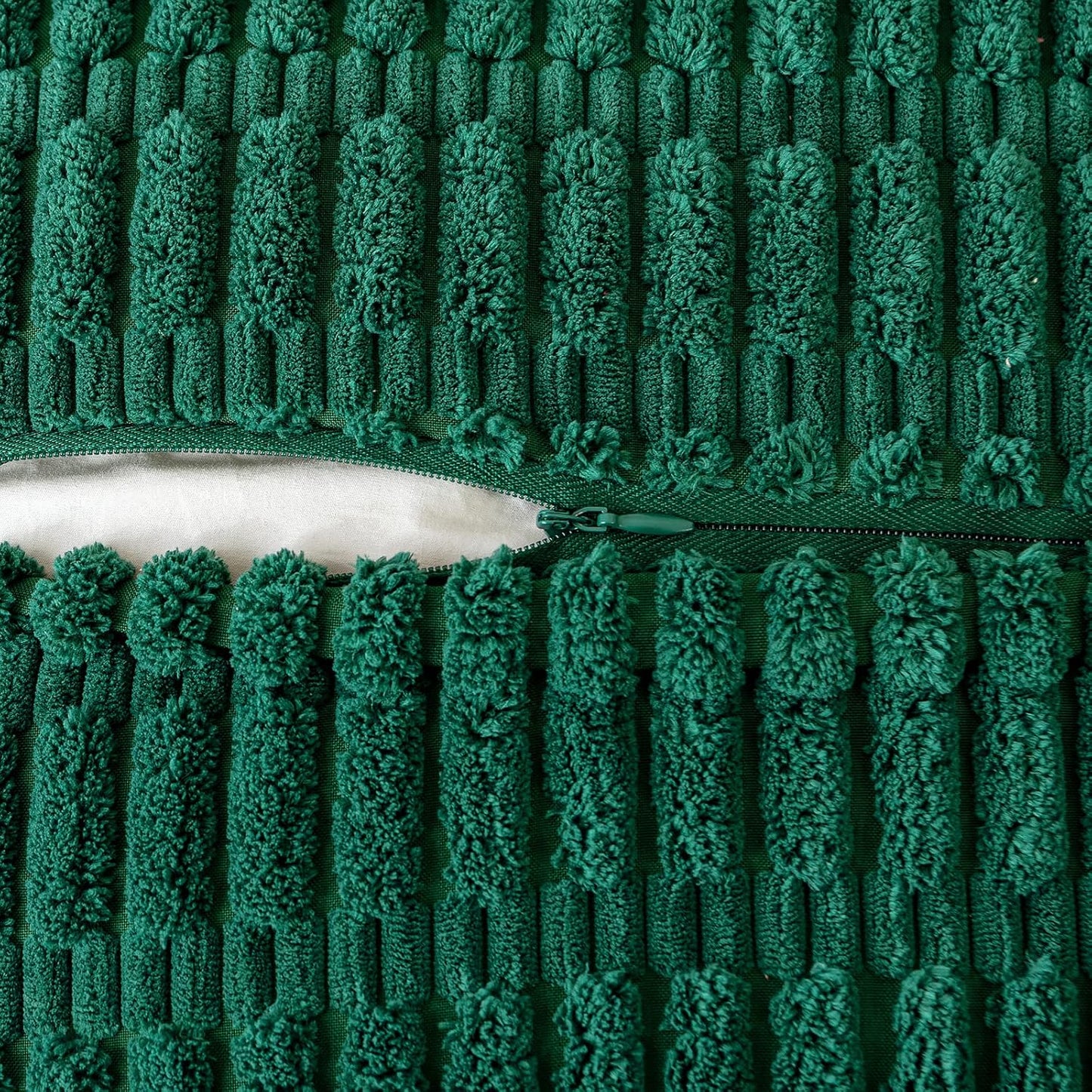 Christmas Green Corduroy Decorative Throw Pillow Covers Pack of 2 Soft Striped Pillows Pillowcases with Broad Edge Winter Modern Boho Home Decor for Couch Sofa Bed Spring 18X18 Inch