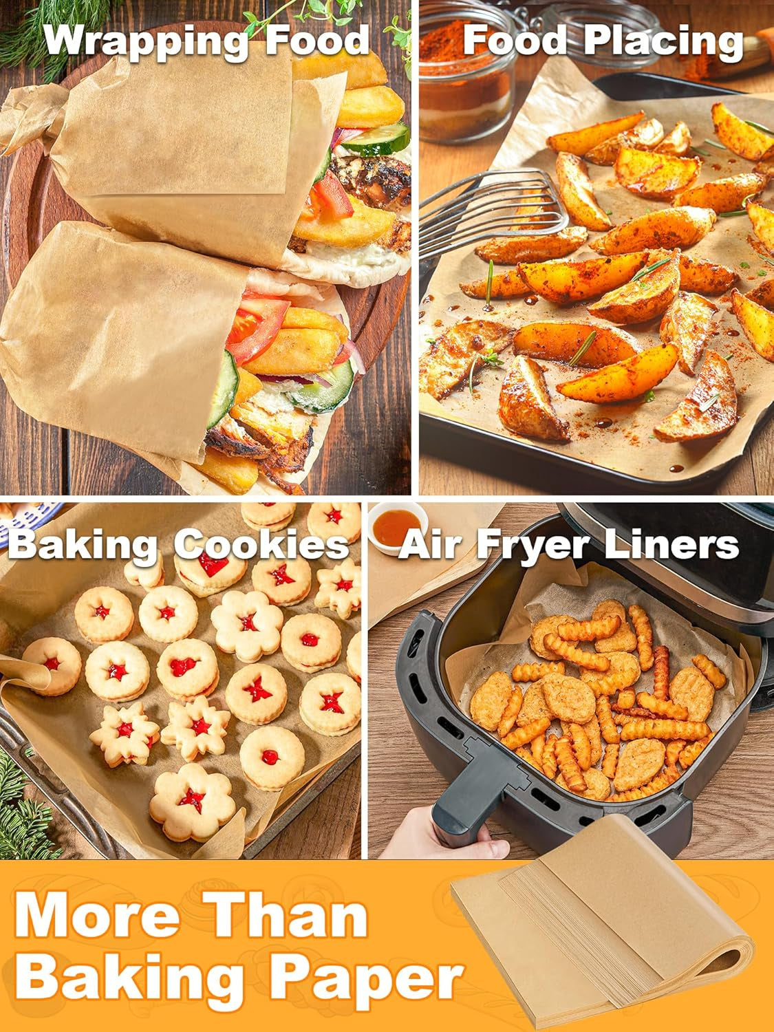 50 Pcs Parchment Paper Baking Sheets, 12X16 Inches Non-Stick Precut Baking Parchment, for Baking Grilling Air Fryer Steaming Bread Cup Cake Cookie and More (Unbleached)