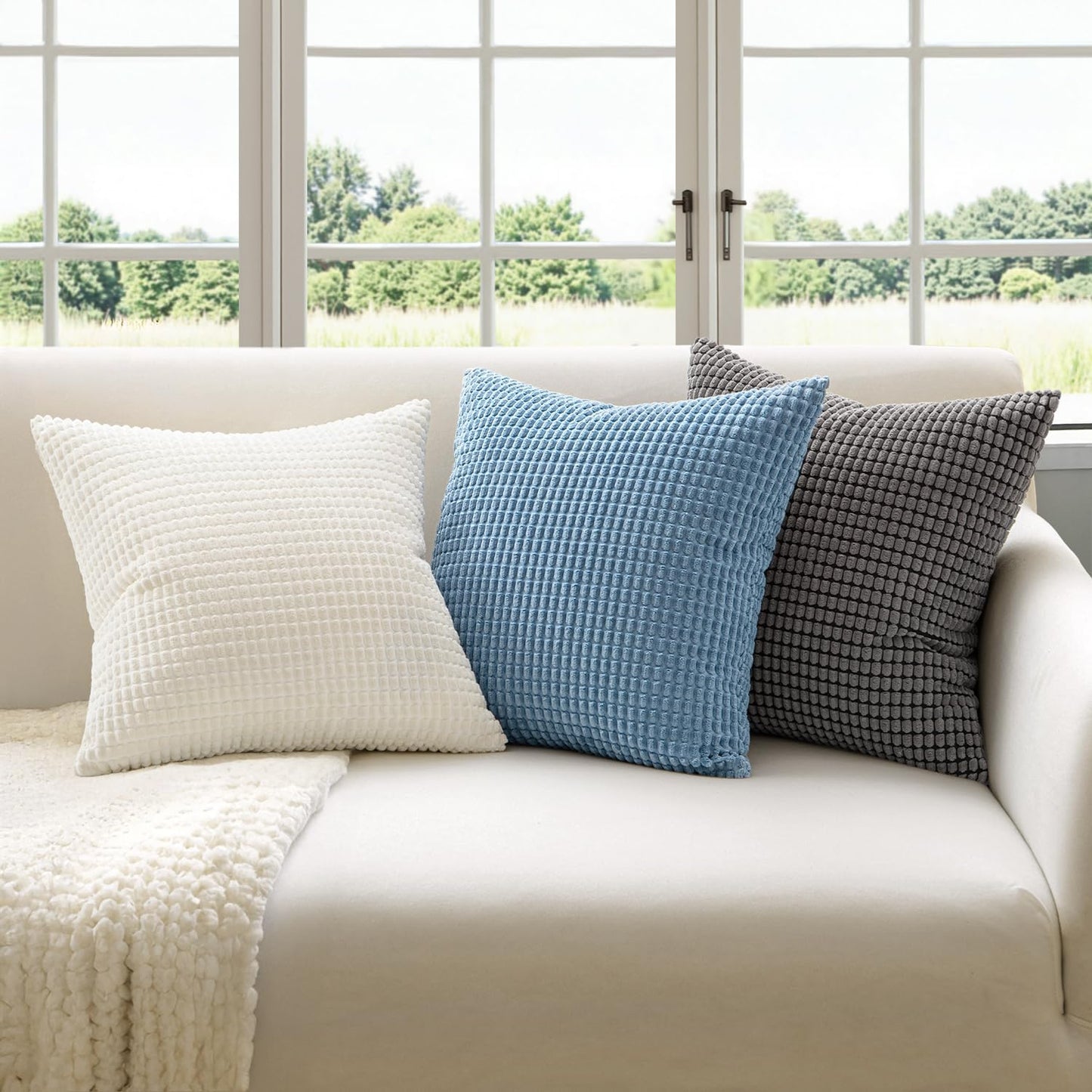 Pack of 2 Pillow Covers 18X18 Inch Granules Soft Corduroy Decorative Throw Pillow Covers for Couch Cushion Sofa Bedroom Living Room, Grey