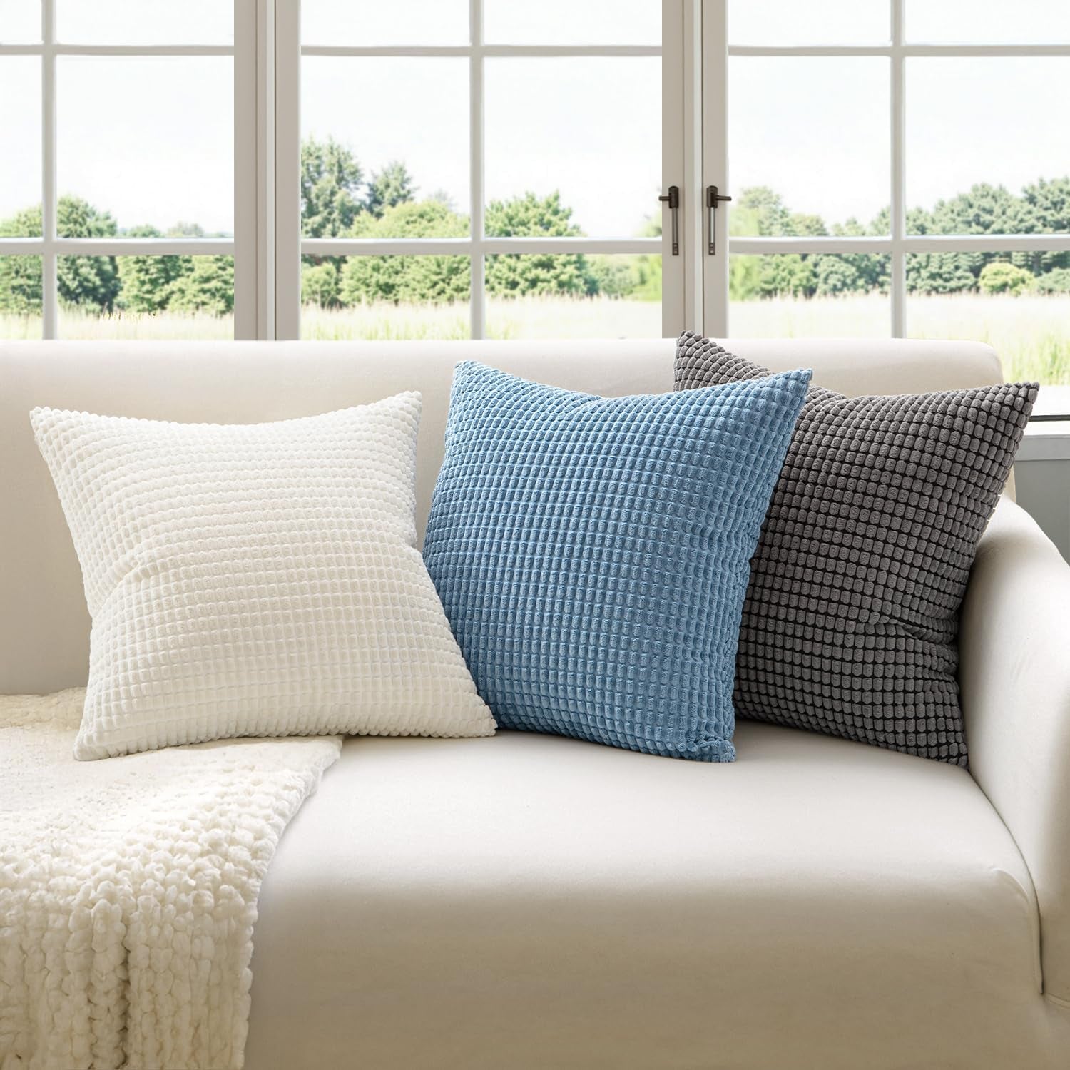 Pack of 2 Pillow Covers 18X18 Inch Granules Soft Corduroy Decorative Throw Pillow Covers for Couch Cushion Sofa Bedroom Living Room, Grey