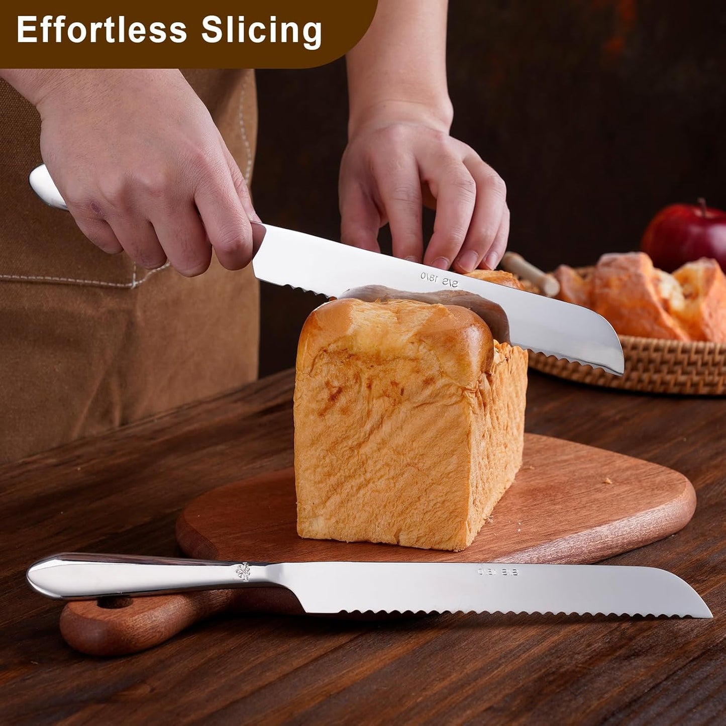 Bread Cutting Knife, 13 Inches Serrated Bread Knives for Homemade Bread, Stainless Steel Long Bread Slicing Knife for Baker, Baking Lover, 2PCS Silver