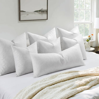 Set of 4 Decorative Pillow Inserts 20x20 Inches, Feather Blend Polycotton with Cotton Fabric for Couch, Bed, and Sofa