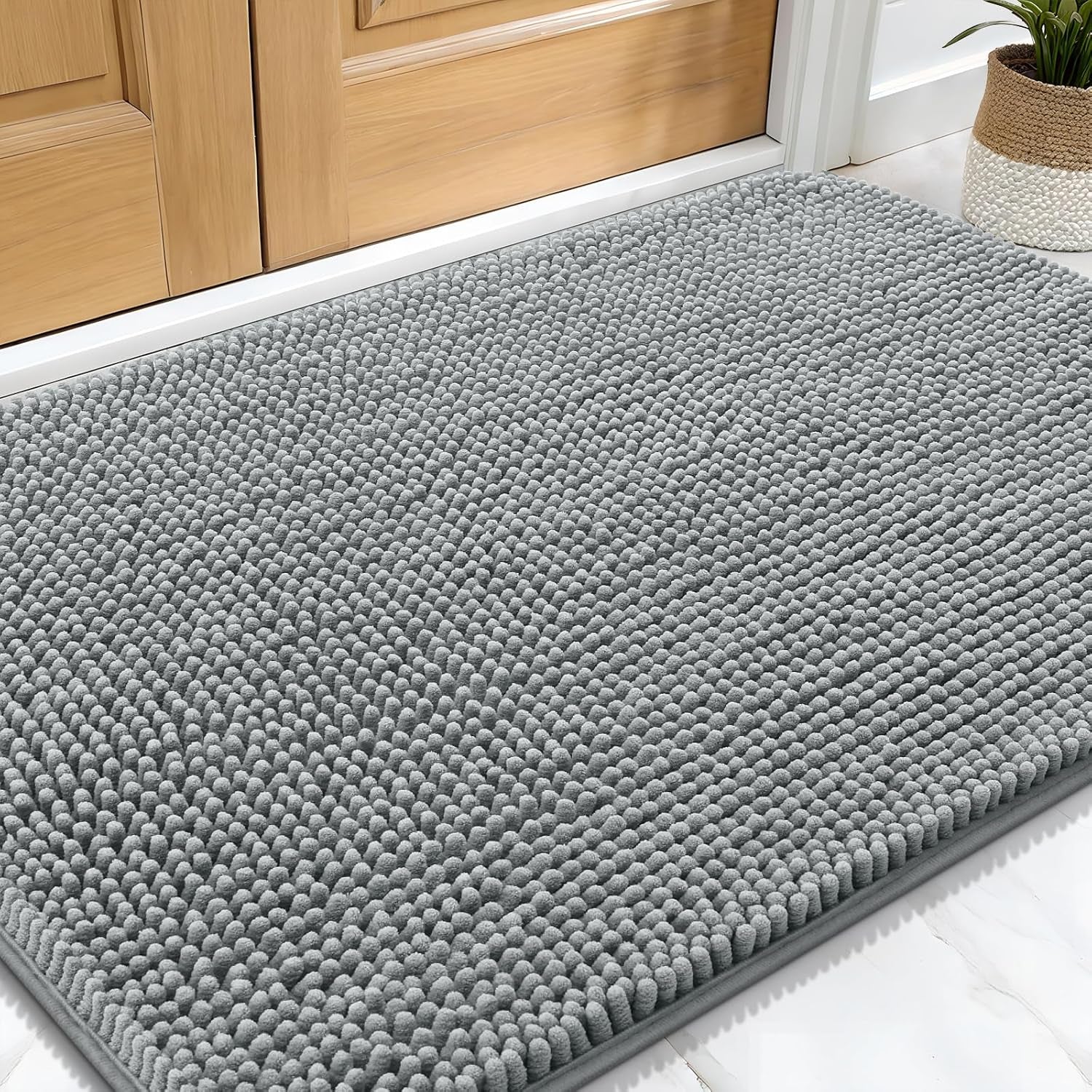 Dog Door Mat Bundle: Grey (30X20 In) & Black (32X20 In) Geometric Doormats
