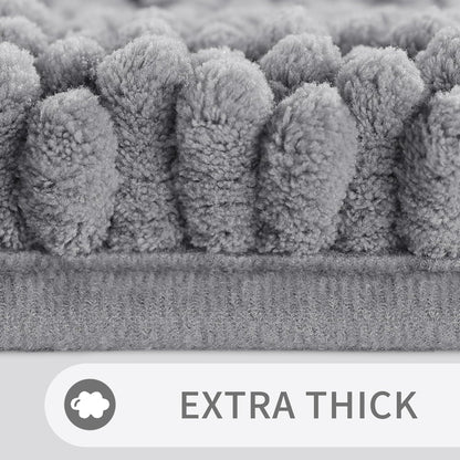 Bathroom Rugs Sets 2 Piece, Soft Absorbent Chenille Bath Mat and U-Shaped Toilet Rug, Non Slip Machine Washable Quick Dry, Plush Shower Rugs for Bathroom Floor, 24"X17"+24"X20", Gray