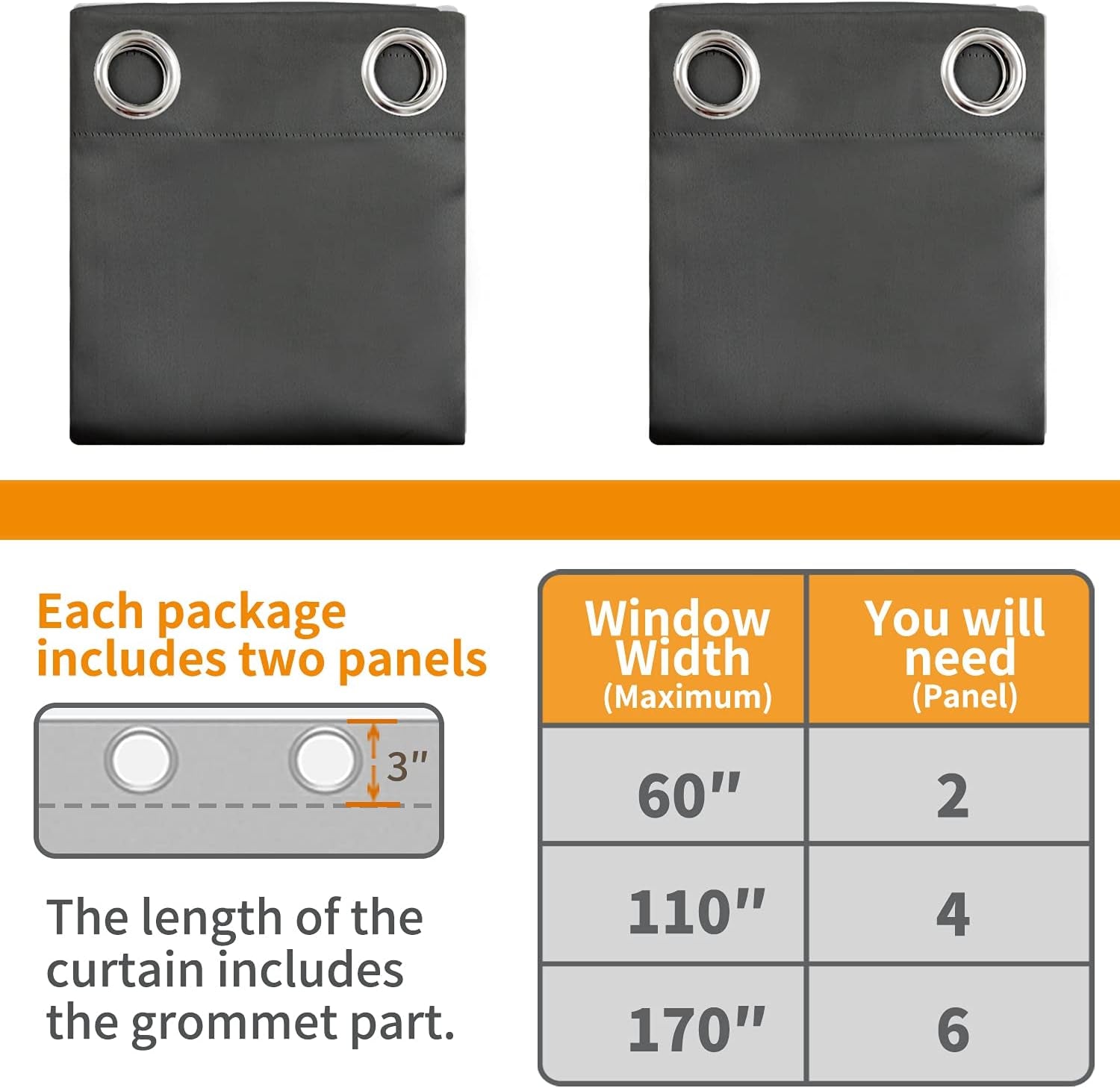 Blackout Curtains for Bedroom 63 Inches Long - Insulated Room Darkening Window Drapes with Grommet for Living Room Kids Energy Saving Thermal Curtain, 2 Panels, 42 X 63 Inch, Dark Grey