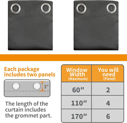 Blackout Curtains for Bedroom 63 Inches Long - Insulated Room Darkening Window Drapes with Grommet for Living Room Kids Energy Saving Thermal Curtain, 2 Panels, 42 X 63 Inch, Dark Grey