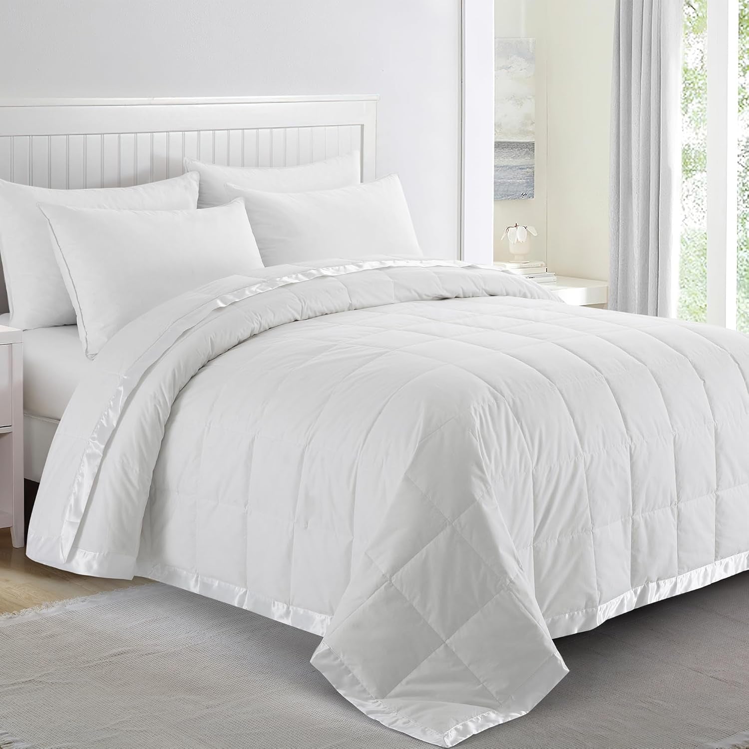 ® Blankets King Size - Soft Lightweight down Blanket for All Seasons, Cozy Warm Luxury Bed Blanket with Satin Trim, Cotton Cover, White (108"X90")