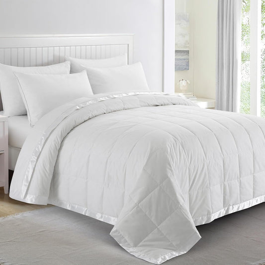 ® Blankets King Size - Soft Lightweight down Blanket for All Seasons, Cozy Warm Luxury Bed Blanket with Satin Trim, Cotton Cover, White (108"X90")