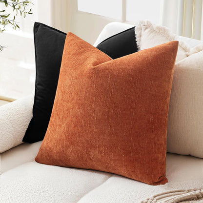 Pack of 2 Fall Decorative Throw Pillow Covers Soft Chenille Throw Pillows Solid Textured Cushion Covers Home Decor for Couch Sofa Bedroom Living Room 18X18 Inch, Burnt Orange