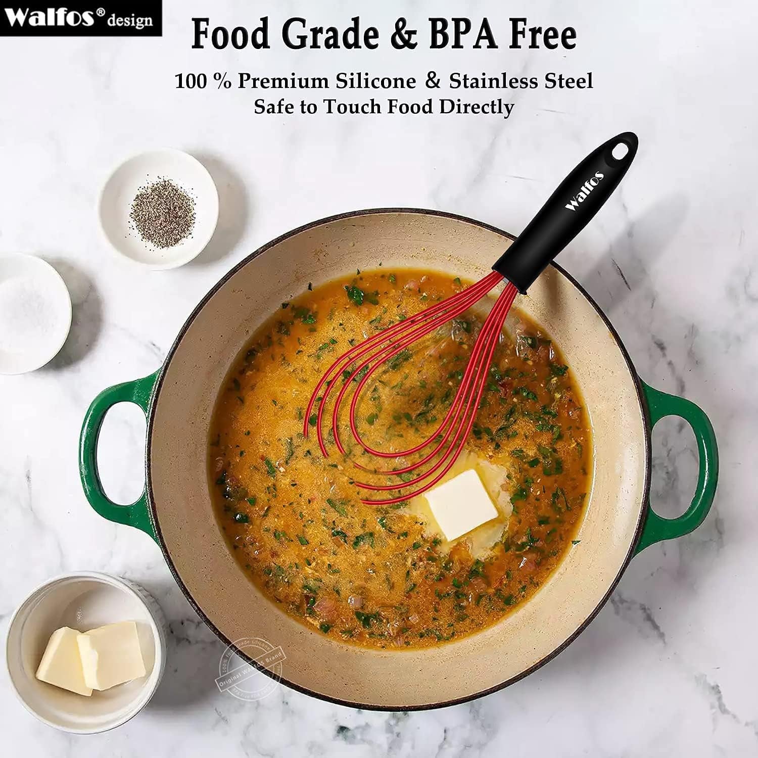 Flat Silicone Whisk,  11'' Wires Silicone Whisk for Blending Beating Stirring and Kitchen Cooking