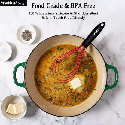 Flat Silicone Whisk,  11'' Wires Silicone Whisk for Blending Beating Stirring and Kitchen Cooking