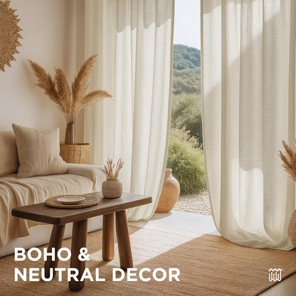 Linen Curtains 96-Inch Length, 2-Panel Set, Light Filtering Drapes for Living Room and Bedroom, 52-Inch Width with Rod Pocket and Back Tab (Ivory on Linen)