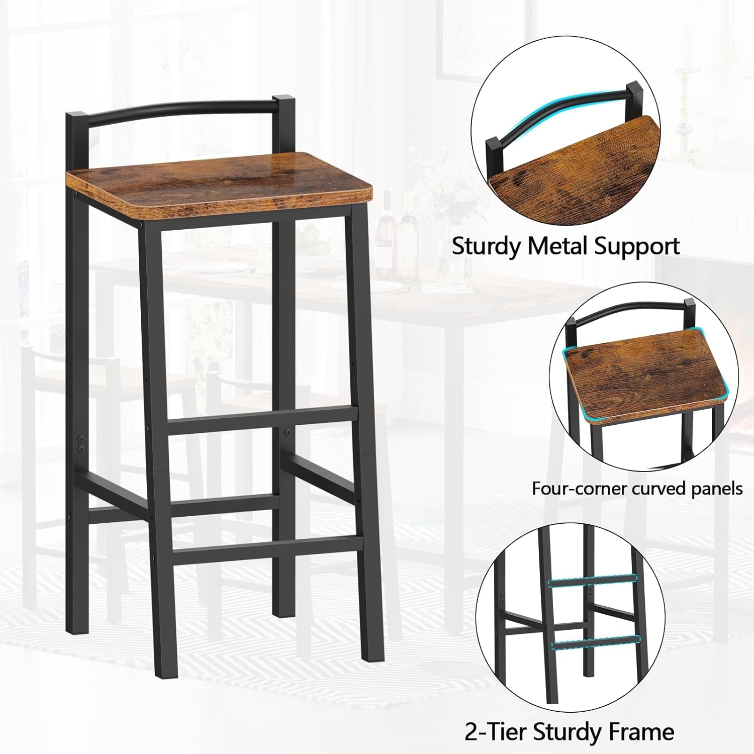 Adjustable Barstools, Bar Stools Set of 2, 24" Counter Height Stools, Modern Bar Stool with Footrest, Bar Chairs for Bar, Kitchen Lsland, Dining Room, Brown