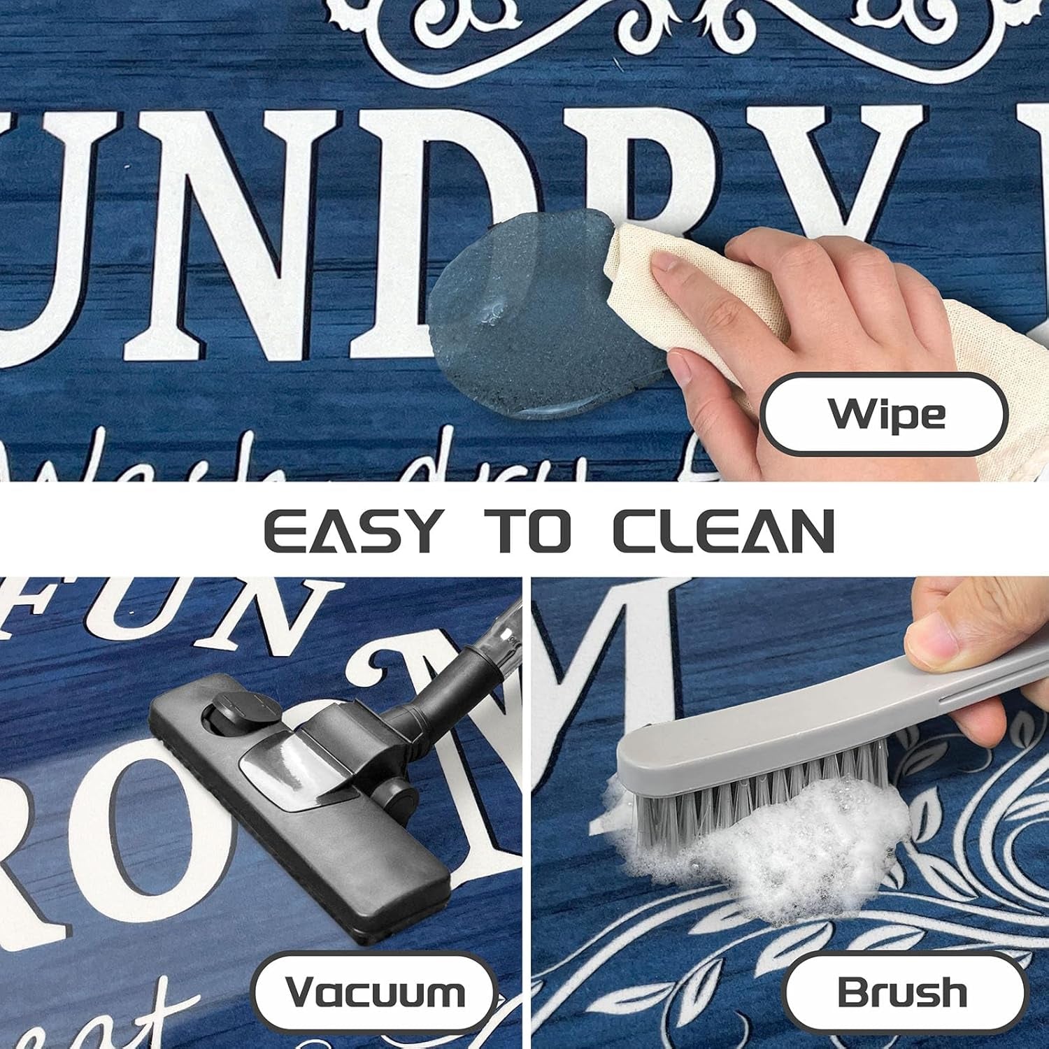 Laundry Room Rug Runner 20"X48" Non Slip Waterproof Laundry Mats for Laundry Room Decor Washable Floor Farmhouse Laundry Rug for Mudroom, Washroom, Bathroom, Navy Blue
