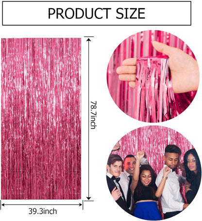 2 Pack Pink Backdrop Party Decorations Tinsel Curtain Party Backdrop Foil Fringe Birthday Decorations Photo Booth Streamer Backdrop Pink Theme Bachelorette Graduation Decor