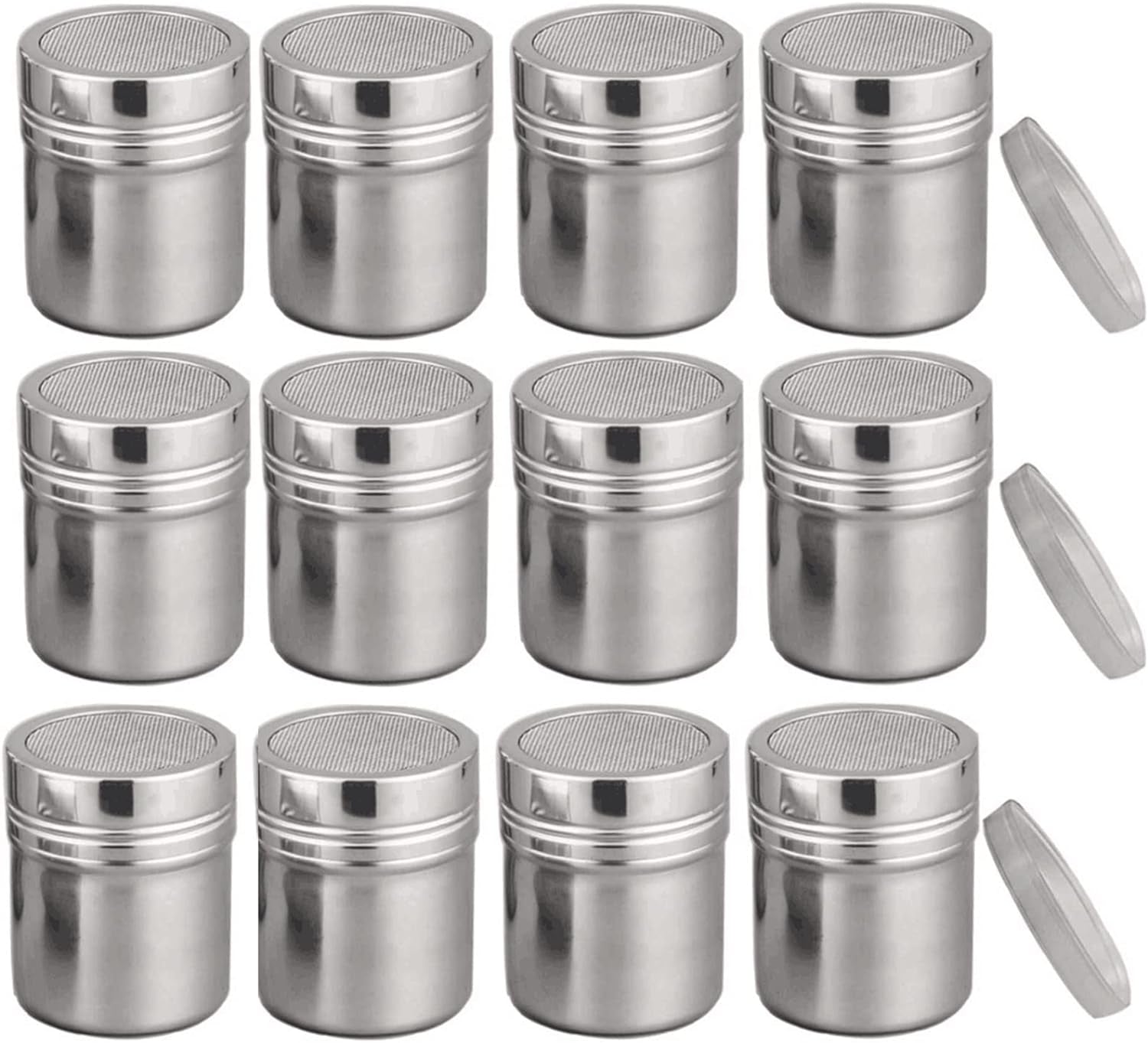 Powder Shaker with Lid,Stainless Steel Fine Mesh Shaker, for Sifter Cocoa,Cinnamon Powder,Icing Sugar,Chocolate Coffee (Small-12Pcs)