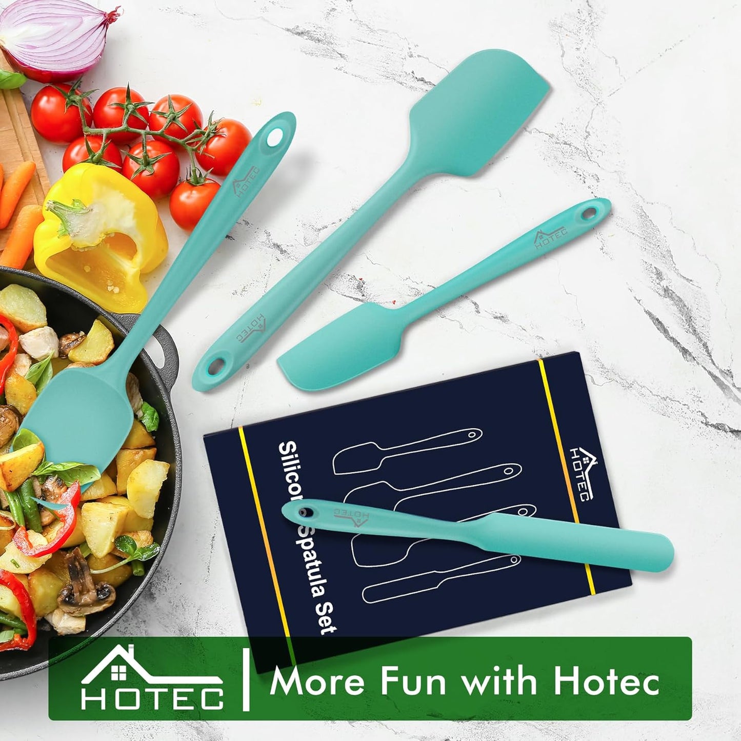 600°F Heat Resistant Silicone Rubber Spatula Set for Baking, Cooking, and Mixing Non Stick Dishwasher Safe Bpa-Free Aqua Sky Set of 4