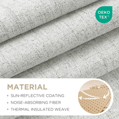 Premium 100% Blackout Curtains for Bedroom - Natural Linen, 52" W x 84" L, Thermal Insulated, Set of 2 White Light Blocking Drapes with Rod Pocket & Back Tabs, Ideal for Living Room Privacy