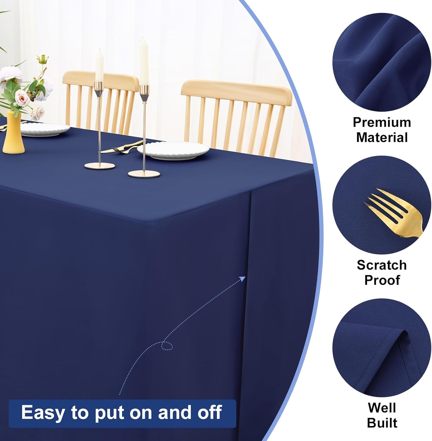2 Packs Rectangle Fitted Tablecloth, 6 Foot Washable Fabric Table Cloth, Waterproof Polyester Table Cover for Party, Trade Show, Outdoor and Indoor (Navy Blue, 30" X 72")