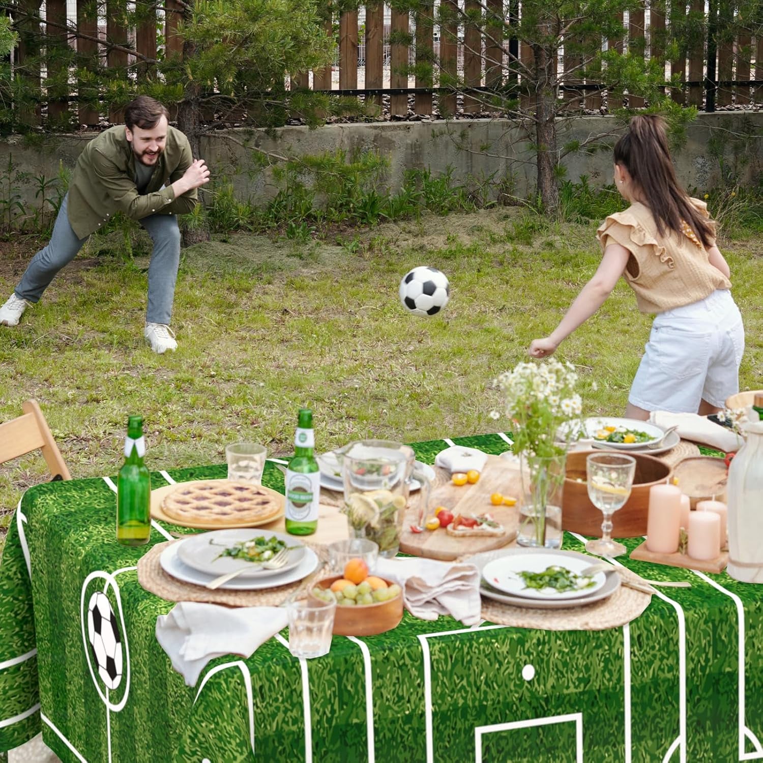 2 Pack Soccer Plastic Tablecloth Soccer Party Decorations Soccer Grass Disposable Rectangle Table Cover for Soccer Theme Birthday Party Decoration 54 X 108 Inch