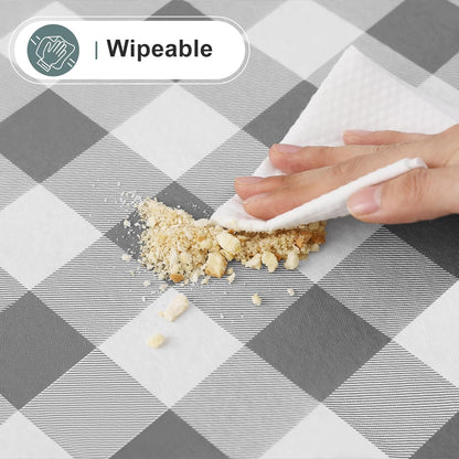 Rectangle Waterproof Vinyl Table Cloth, Buffalo Flannel Backed Tablecloth, Wipeable Plastic Table Cover for Dinner, Kitchen, Outdoor (60" X 84", Grey and White)