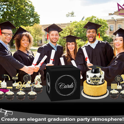 Black Silver Card Box with Gold Foil Design, Gift Cards Receiving Box for Graduations, Birthdays Party, Wedding Receptions, Bridal & Baby Showers, Retirements, Anniversaries