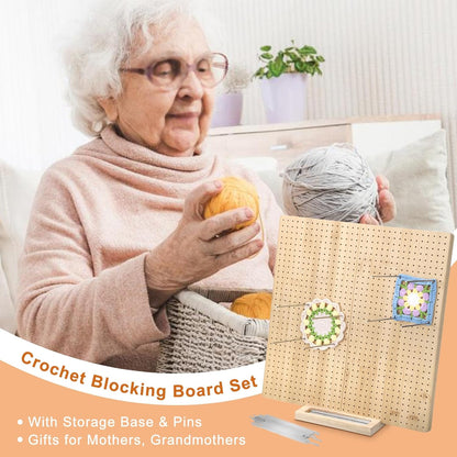 17-Inch Foldable Crochet Blocking Board with 30 Pegs - Handcrafted Wooden Mat for Crochet Projects, Perfect Gift for Crochet Enthusiasts