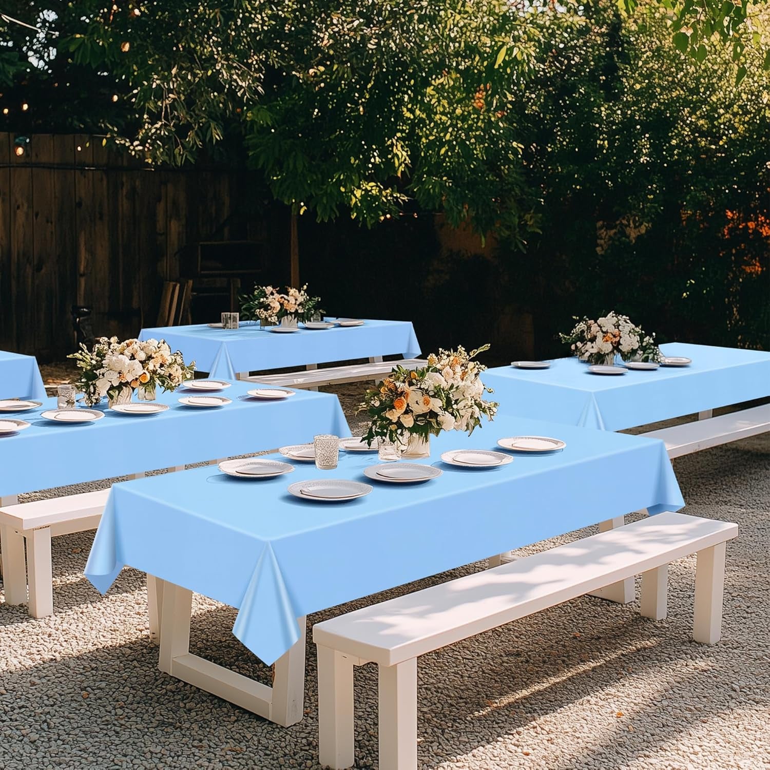 Light Blue Rectangle Tablecloth Set - 4 Pieces, 54"x72", Waterproof and Spillproof Disposable Plastic Covers for Dining, Buffets, Picnics, and Outdoor Events