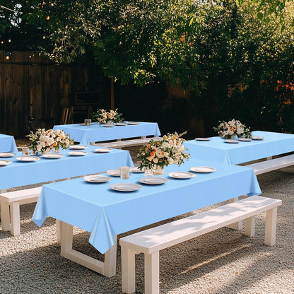 Light Blue Rectangle Tablecloth Set - 4 Pieces, 54"x72", Waterproof and Spillproof Disposable Plastic Covers for Dining, Buffets, Picnics, and Outdoor Events