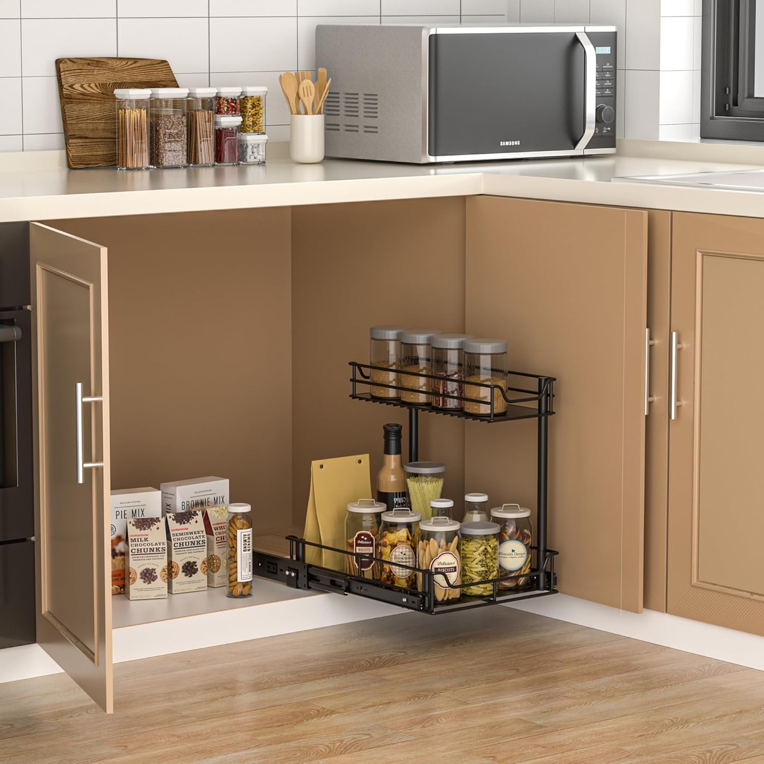 under Sink Organizer, Pull Out Cabinet Organizer with Upgraded Slides, Slide Out Sink Shelf Cabinet Storage Shelves, Storages for Kitchen Bathroom