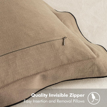 Linen Throw Pillow Covers, 2 Piece 18X18 Inch Khaki, Boho Euro Pillowcases for Bed to Infuse Elegance, Ideal for Sofa Couch Cushion in Home Decor Upgrade