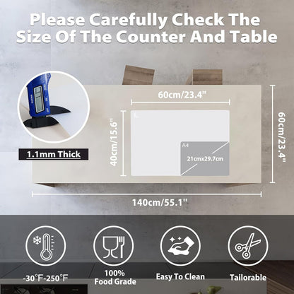 Thick Silicone Counter Mat Large 23.4"By15.6", Heat Resistant Mat for Kitchen Table/Countertop Protector/Non Stick Pastry Baking Placemats, Silicone Pad for Crafts Kids,  Clear