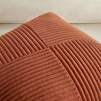 Set of 2 Burnt Orange Boho Decorative Throw Pillow Covers 16X16 Inch with Diagonally Pattern for Living Room Couch Bed Sofa, Soft Textured Corduroy Aesthetic Farmhouse Home Decor 40X40 Cm