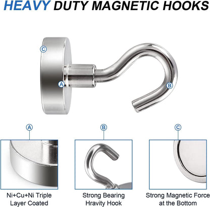 Cruise Magnets for Door, 25Lbs Magnet Hooks for Cruise Cabin,Strong Magnetic Hook for Hanging,Refrigerator, Ceiling, Kitchen, Neodymium Magnets with Hook for Magnetic Key Holder- 4 Pcs