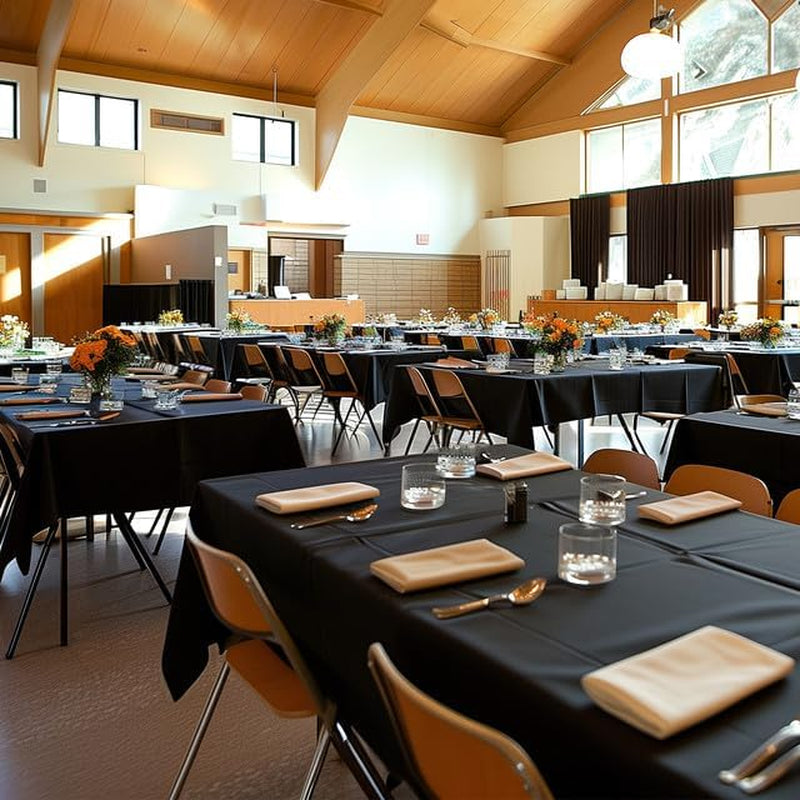 Black Plastic Table Cover Roll - 54IN X 100FT, Table Cloth for Rectangle Table with Slide Cutter, Plastic Table Cloth Disposable with Cut-To-Size Design for Weddings, Banquets, Parties