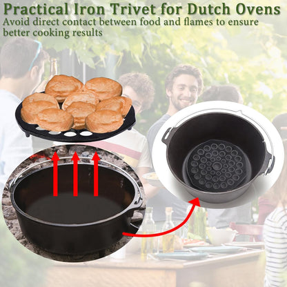 Cast Iron Trivet Set (2 Pieces) - 8-Inch Heavy-Duty Meat Rack for Dutch Ovens, Pre-Seasoned Campfire Grate, Burner Diffuser, and Table Trivet - Rust-Resistant Cast Iron Griddle Accessories