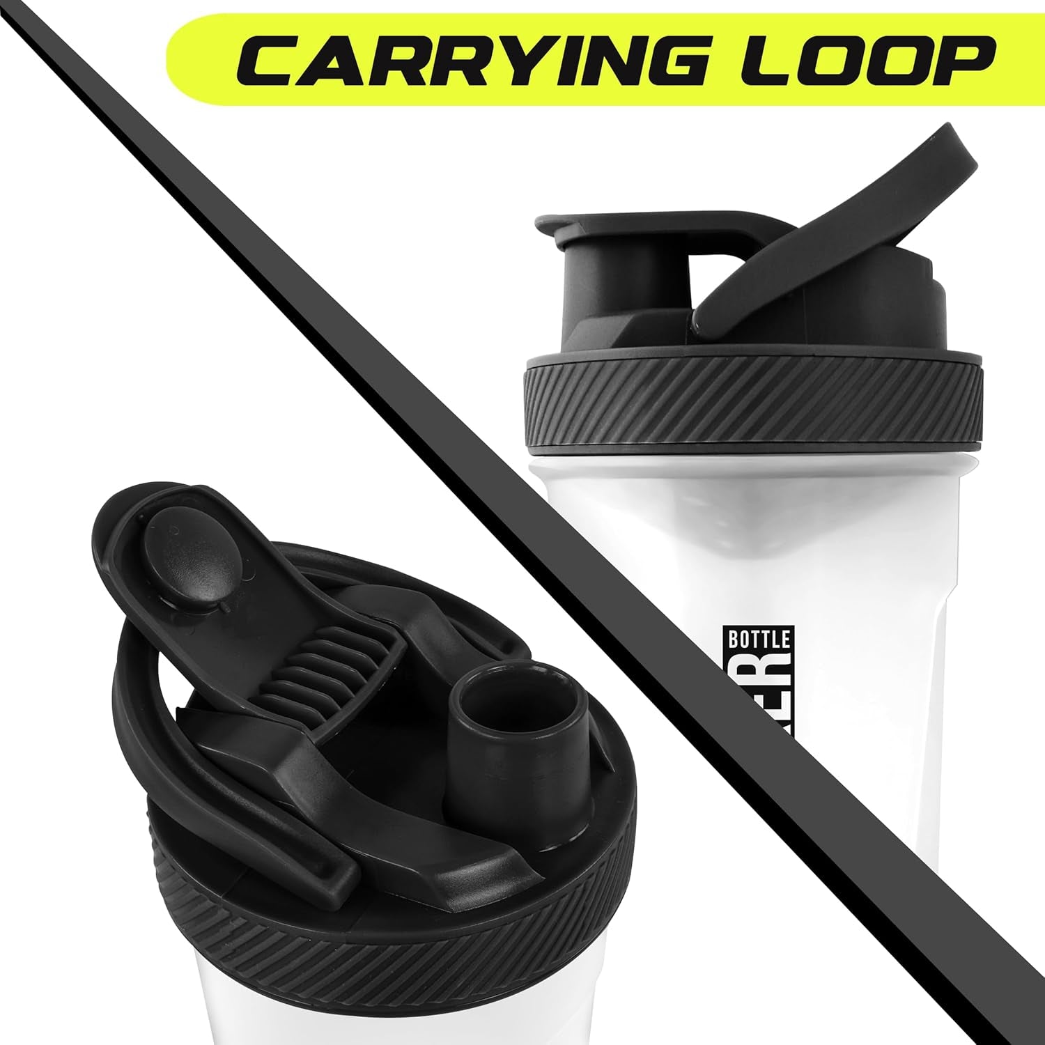Shaker Bottle 2 Pack - 24 Ounce Plastic Protein or Cocktail Shaker Bottle for Pre & Post Workout with Twist & Lock Protein Box Storage (All Black & Clear/Black)