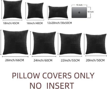 Black Lumbar Decorative Throw Pillow Covers 12X20 Inch for Living Room Couch Bed Sofa, Rustic Farmhouse Boho Home Decor, Soft Striped Corduroy Rectangle Accent Cushion Case 30X50 Cm