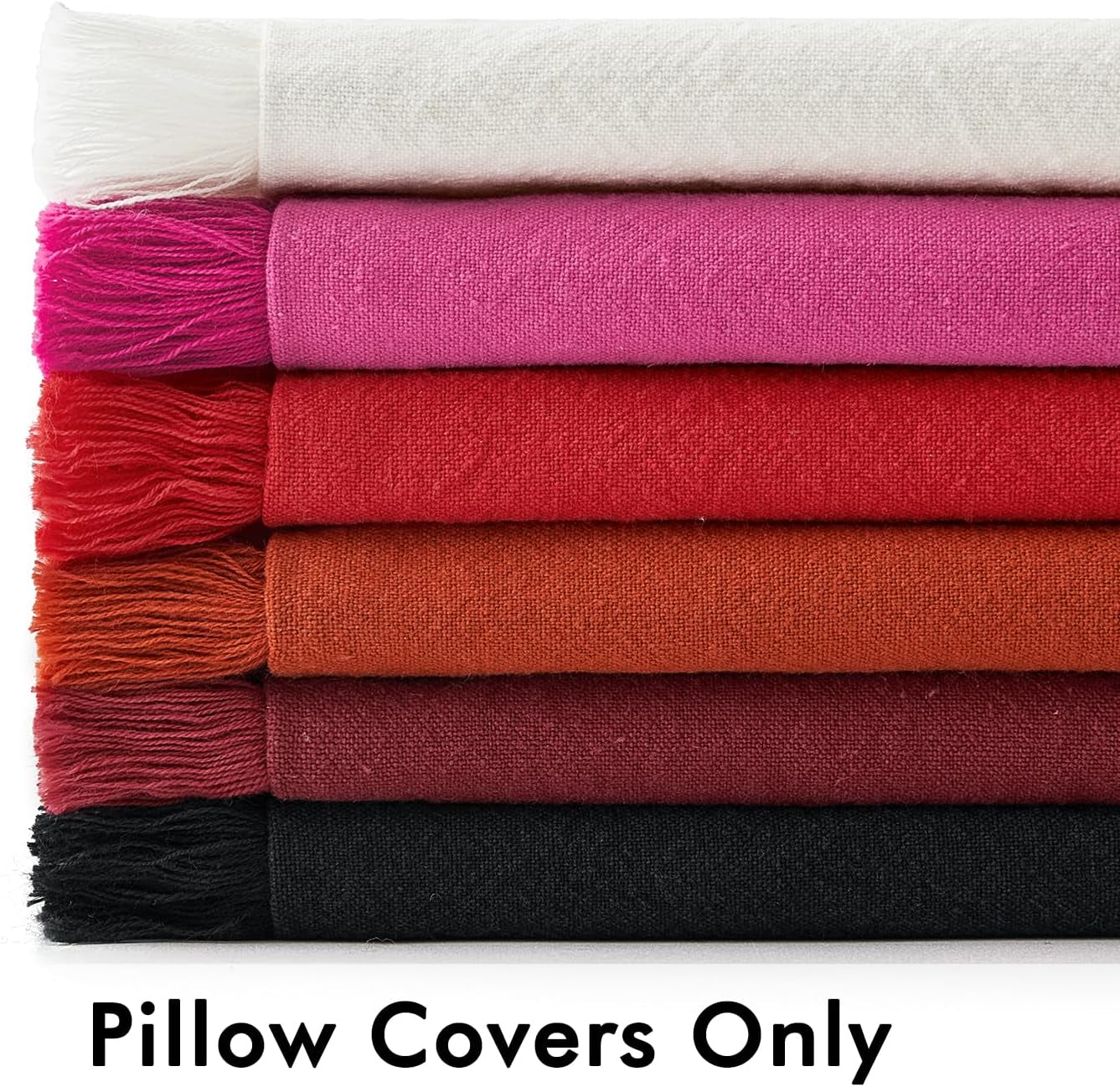 Throw Pillow Covers Boho Farmhouse 24X24 Christmas Set of 2 Decorative Burgundy Red Eruo Sham Couch with Fringe Chic Cotton Pillowcases Home Decor Accents for Cushion Soft Bed Living Room