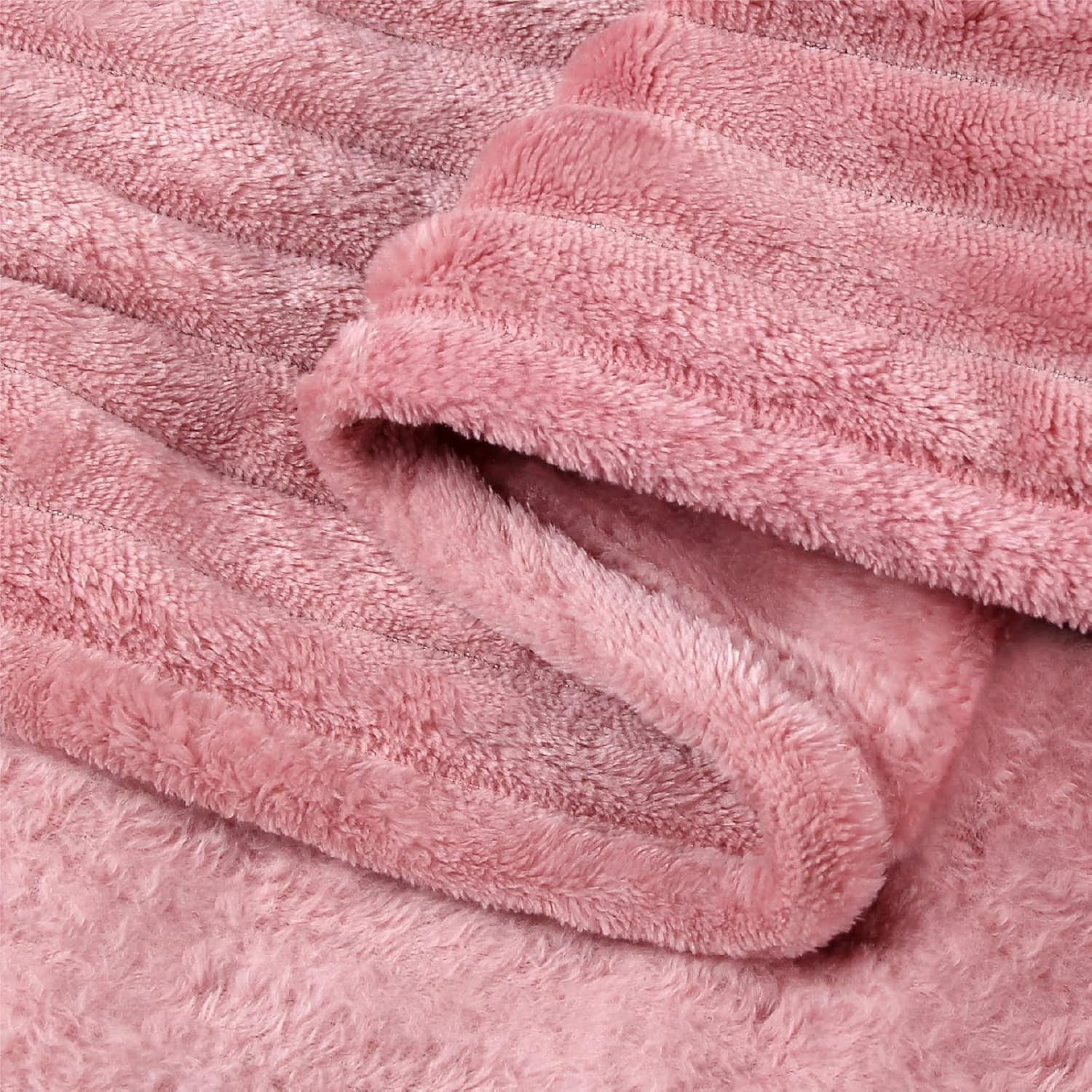 Fleece Throw Blanket for Couch – 3D Ribbed Jacquard Soft and Warm Decorative Fuzzy Blanket – Cozy, Fluffy, Plush Lightweight Pink Throw Blankets for Bed, Sofa, 50X60 Inches