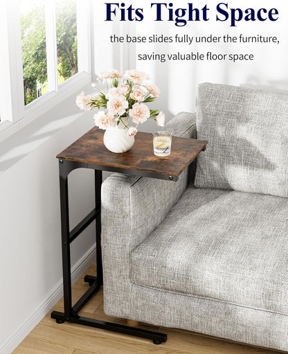 Side Table - C-Shaped Small End Tables for Living Room & Bedroom, Rustic-Style Narrow Couch Table for Small Spaces, Leveling Feet Attached, 15.7"×11.8"×24.0"