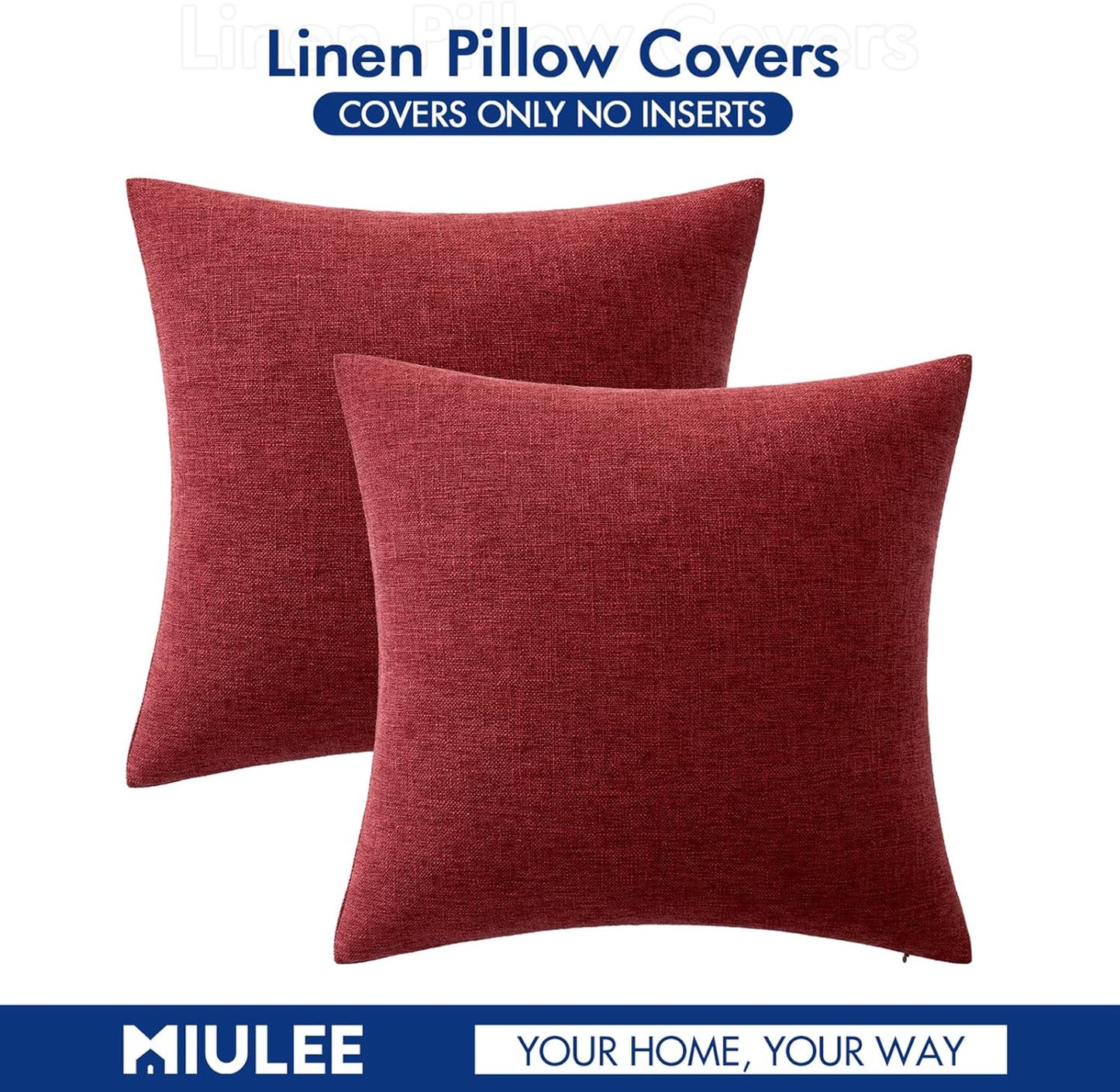 Pack of 2 Decorative Farmhouse Linen Pillow Covers Rustic Boho Accent Outdoor Couch Throw Pillow Covers for Cushion Bed Sofa Living Room Home Decor 20X20 Inch Burgundy