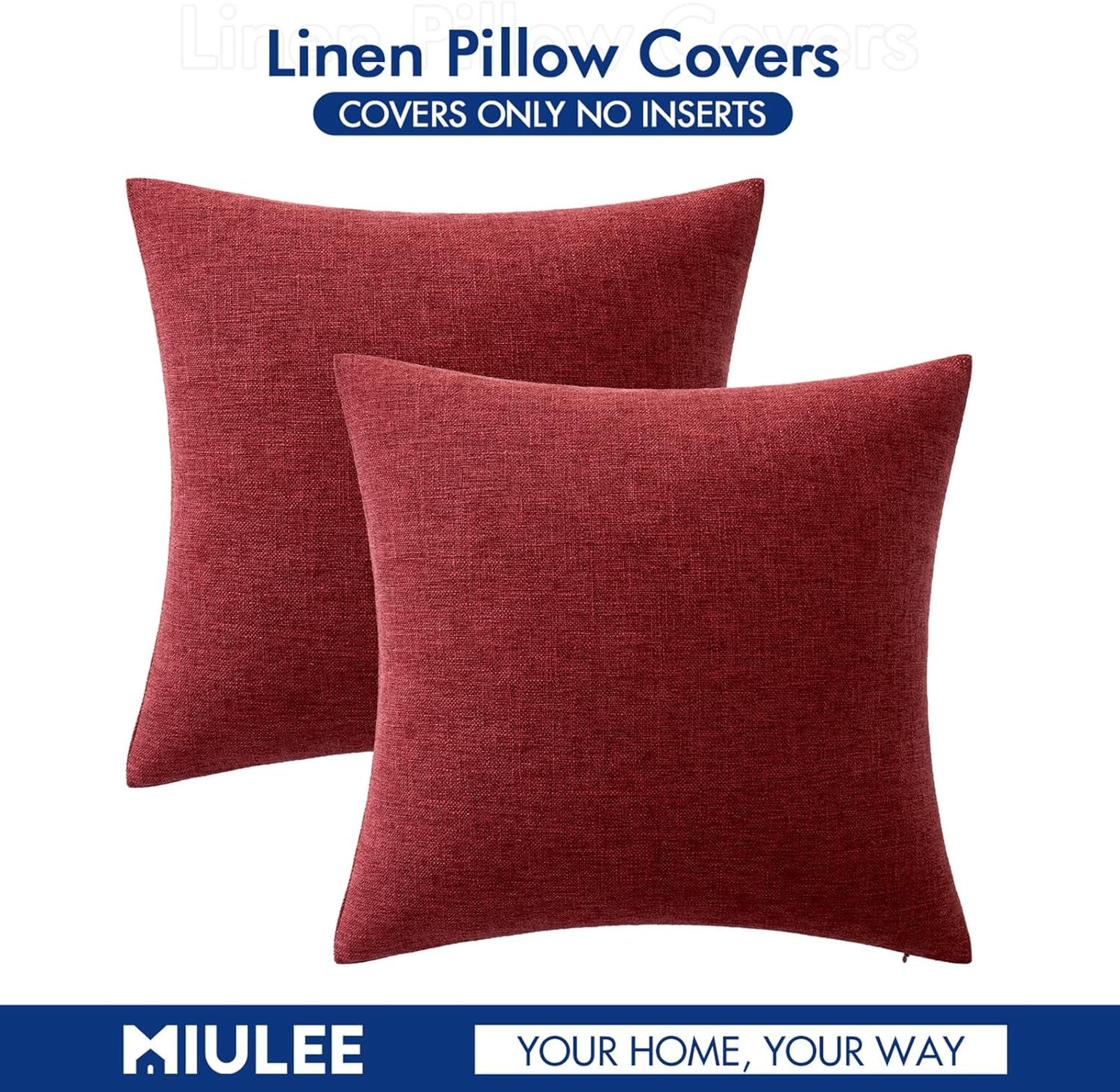 Pack of 2 Decorative Farmhouse Linen Pillow Covers Rustic Boho Accent Outdoor Couch Throw Pillow Covers for Cushion Bed Sofa Living Room Home Decor 20X20 Inch Burgundy