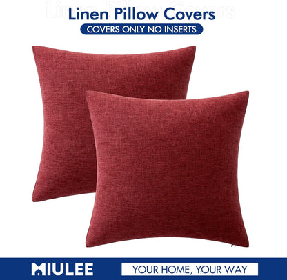Pack of 2 Decorative Farmhouse Linen Pillow Covers Rustic Boho Accent Outdoor Couch Throw Pillow Covers for Cushion Bed Sofa Living Room Home Decor 20X20 Inch Burgundy
